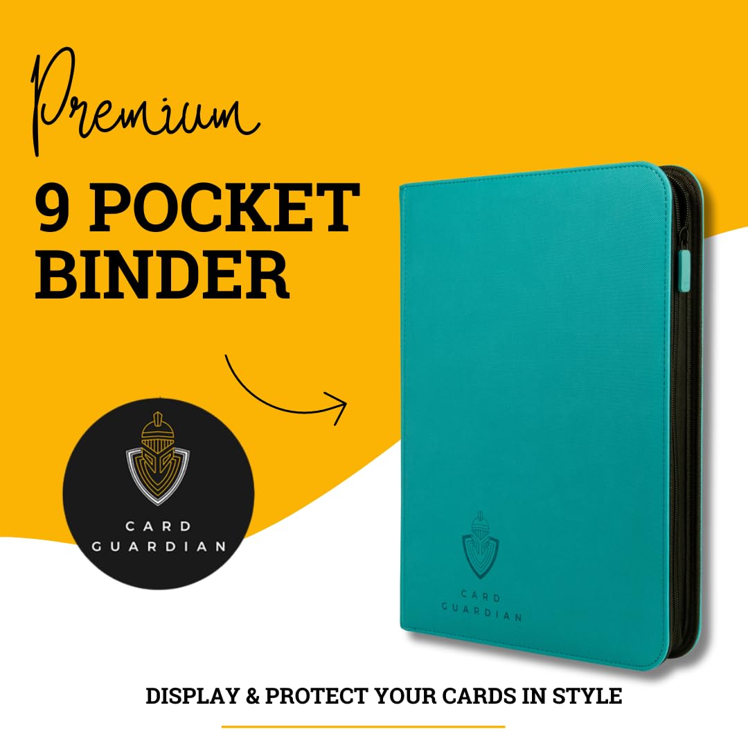 Card Guardian 9 Pocket Premium Trading Card Binder - Teal, Zippered, 30.5cm x 24.5cm, Compatible with Yugioh & MTG Cards