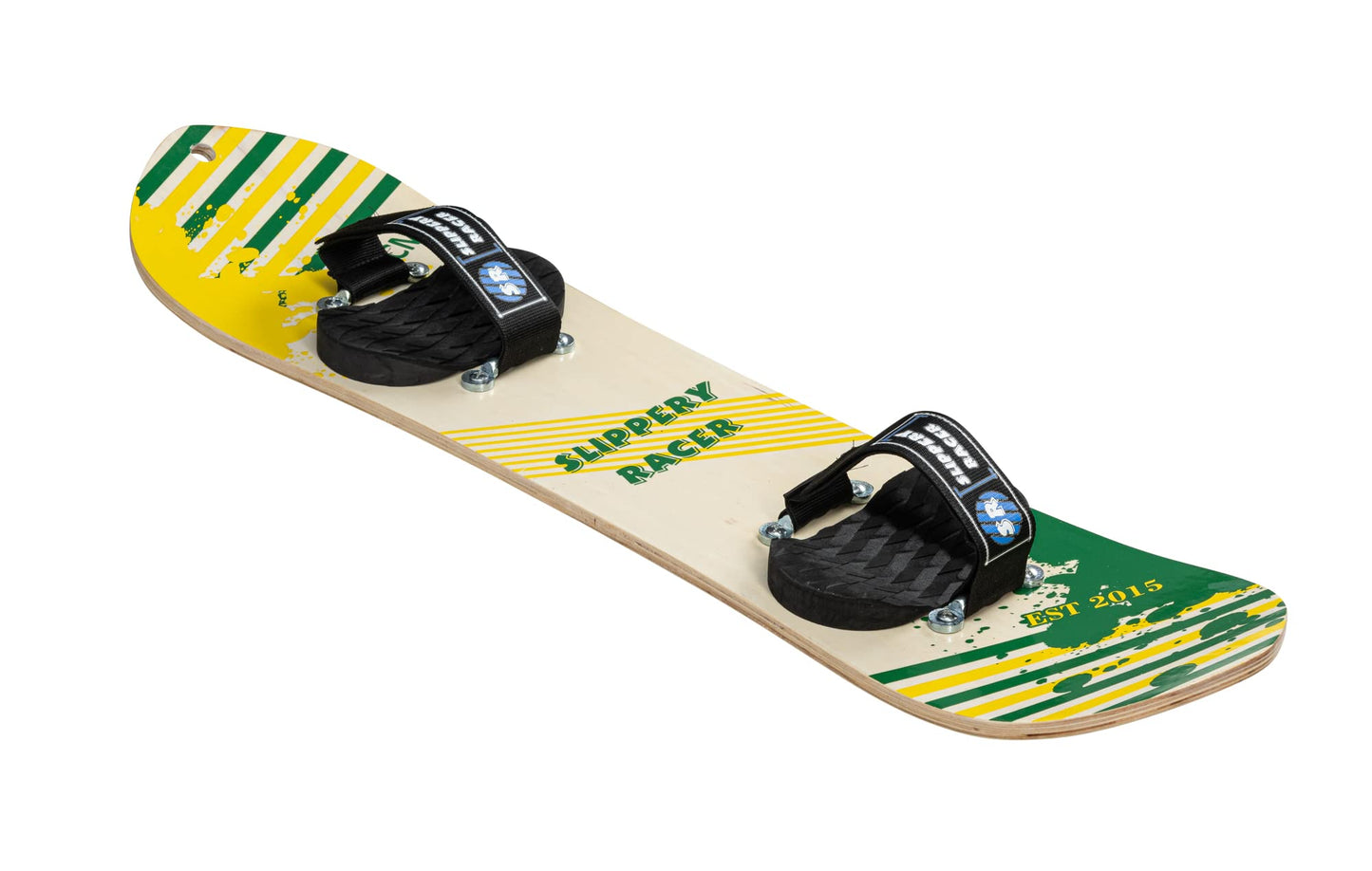 Slippery Racer Kids Hardwood Snowboard with hook and loop Binding in Various Sizes (90 CM-Yellow/Green)