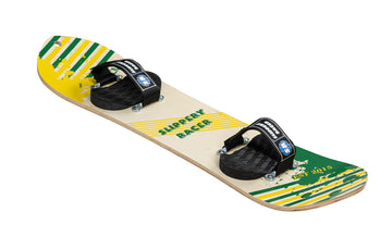 Slippery Racer Kids Hardwood Snowboard with hook and loop Binding in Various Sizes (90 CM-Yellow/Green)