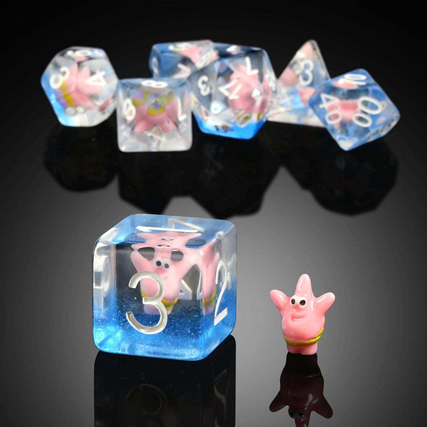 Patrick Star Resin DND Dice Set,DNDND 7PCS Dungeons and Dragons Dice with Velvet Bag for D&D Role Playing Games and Tabletop Gam