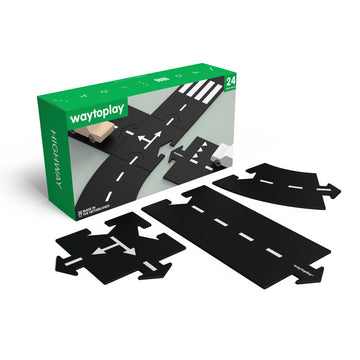 Waytoplay Highway, 24 Piece Circuit For Toy Cars - Flexible, Indestructible, And Waterproof - Modular Car Tracks - Made In The Netherlands