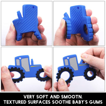 Amazingm Baby Food Grade Silicone Tractor Car Teether Toy With Pacifier Clip Holder,Teething Pain Relief Toys Gift Set For 3 Months+ Boys And Girls,Freezer Safe,Bpa Free (Blue)