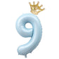 40-Inch Light Blue Number 9 Balloons With Crown, 9Th Birthday Decorations For Boys Girls, Children'S Birthday Party Supplies. (L