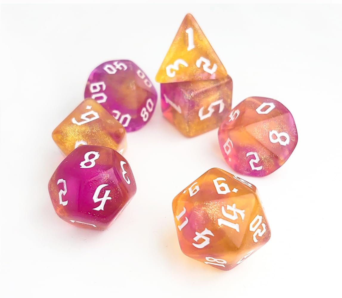 Vvpesca Orange Glitter Dnd Dice Set Of 7 - Polyhedral Dice Set For D&D, Dungeons And Dragons, Role Playing Games, Mtg, Coc, Rpgs