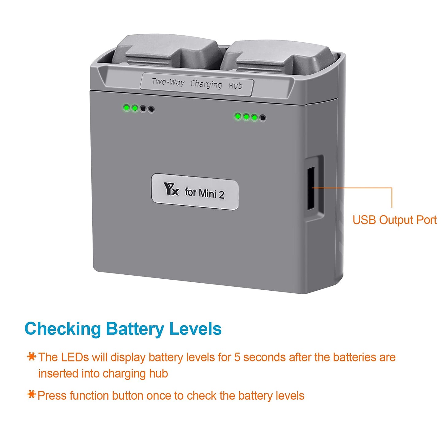 Hanatora Two-Way Battery Charging Hub And Check Battery Level For Dji Mini 4K/2/Se Drone,Charge Two Batteries In Sequence,Charge