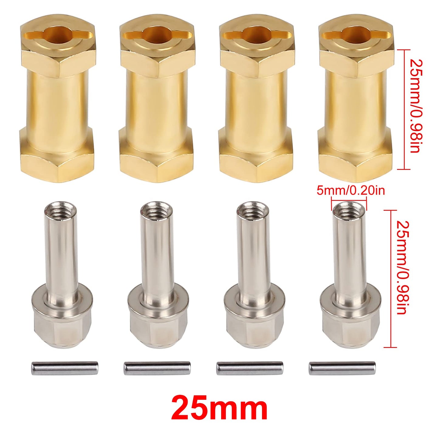INJORA RC Hex Hub 12mm Brass Wheels Hex Hub Extension Hex Drive Adapter for 1/10 RC Crawler Axial SCX10 90046 D90 (25mm)