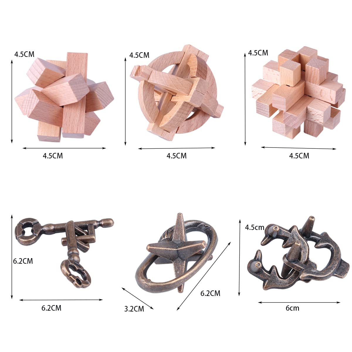 Brain Teaser Puzzle for mature-themeds Puzzles Metal Hole Lock mature-themed Educational Toy Jigsaw IQ Puzzle(6 Pack) (Gold)