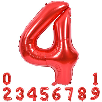 Toniful 40 Inch Red Large Numbers Balloons 0-9, Number 4 Digital 4 Helium Balloons, Foil Mylar Big Number Balloons For Birthday