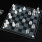 e5e10 Glass Chess Set - 10" Frosted & Clear Pieces, Felted Bottom, Black