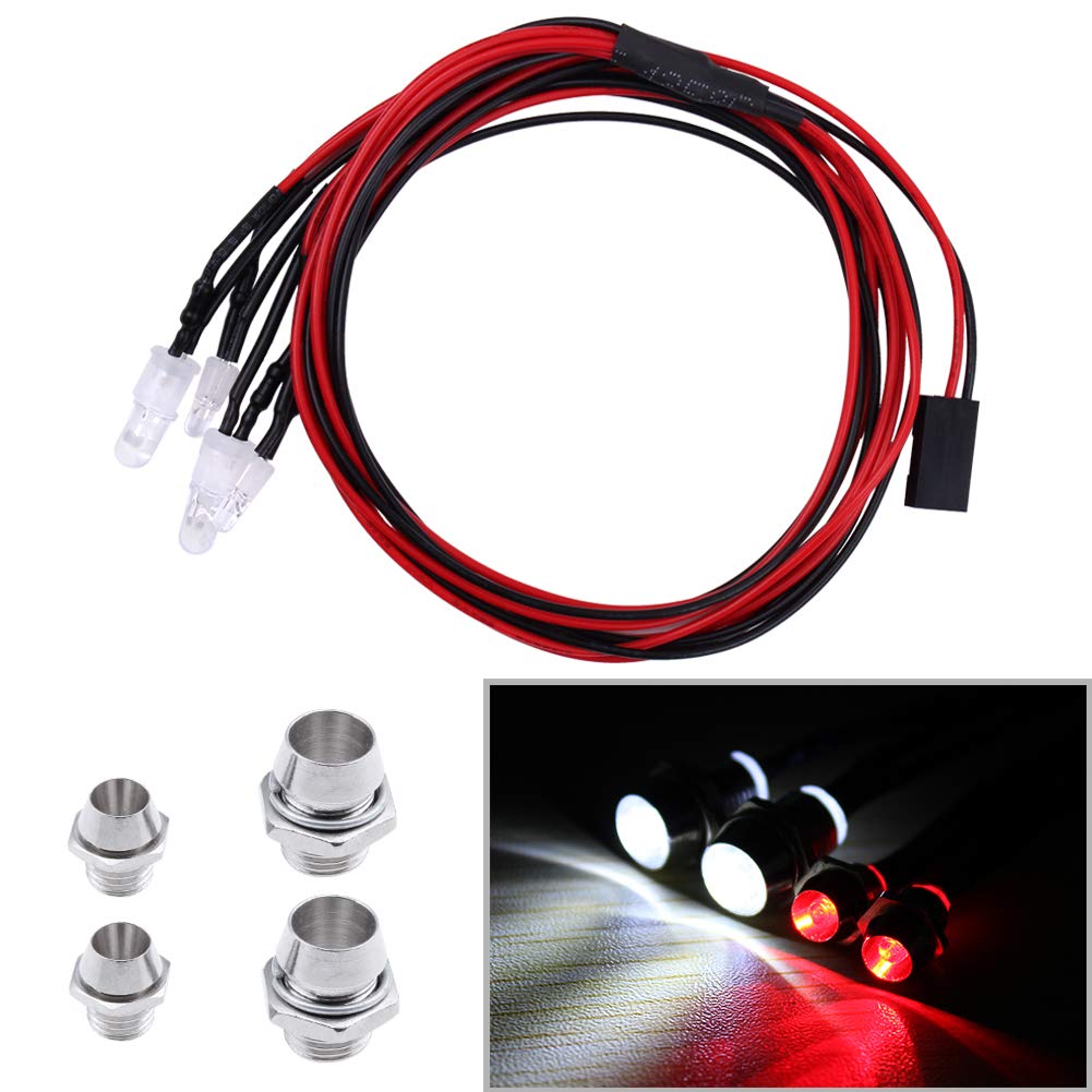 AllinRC 4Leds LED Lights Headlights Taillight Kit Accessories Compatible with Traxxas Arrma Axial SCX10 Redcat RC4WD HSP Tamiya