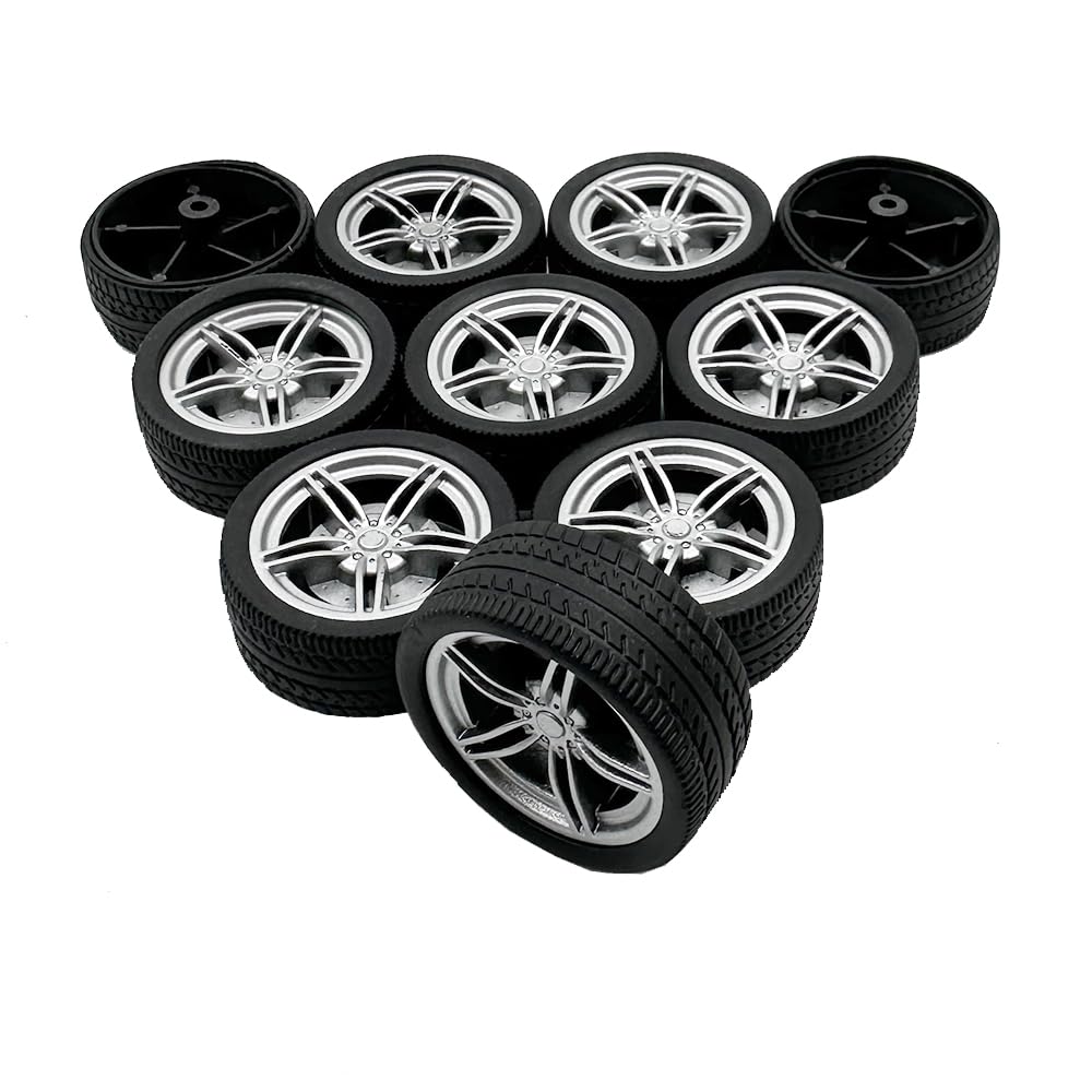 10PCS Toy Car Wheels 40mm Rubber Tire Wheels with Metal Shaft for RC Car Truck DIY Model Toy Wheel Replacement Accessories (3X40
