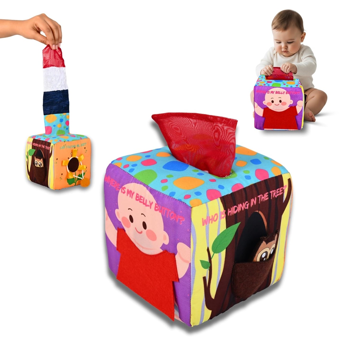 Seraphina Montessori 7 In 1 Activity Cube For Babies | Interactive, Educational & Learning Sensory Toy For Kids | Tissue Box Toy