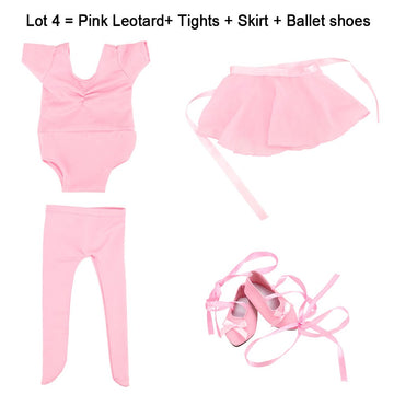 Barwa 18 Inch Doll Clothes Ballet Ballerina Outfits Dance Dress Custume Compatible With 18 Inch Dolls - 4 Pcs Leotard With Tutu Skirt, Tights And Ballet Shoes