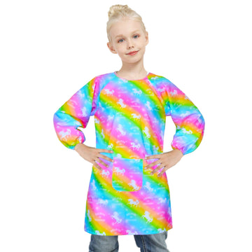 Fiodrimy Kids Art Smock Unicorn Painting Artist Apron Waterproof Paint Smocks Girls Boys Long Sleeve with Pocket for Child 8-12 