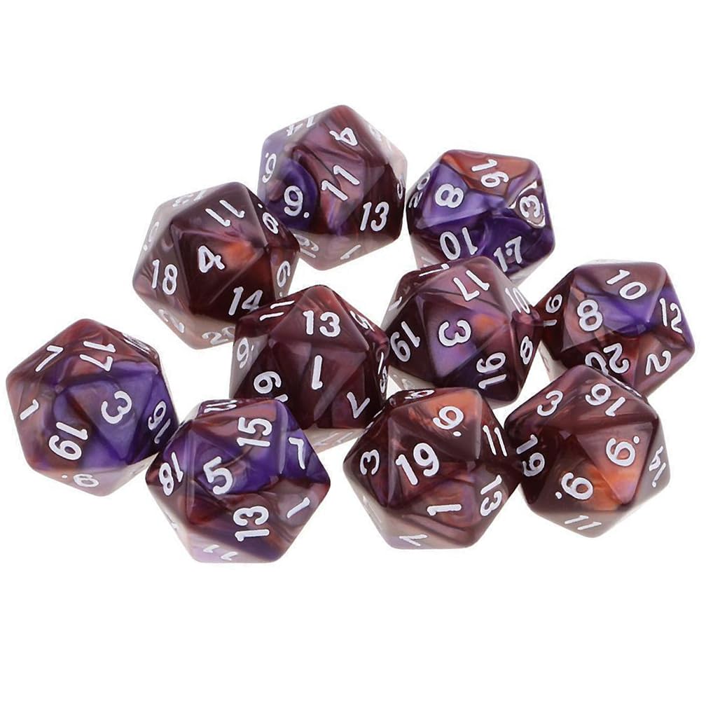 Yiotfandoll 10PCS Polyhedral Dice D20 Dice 20mm Acrylic 20 Sided Dice Game Dice for RPG MTG DND Dice Table Games (Coffee Purple)
