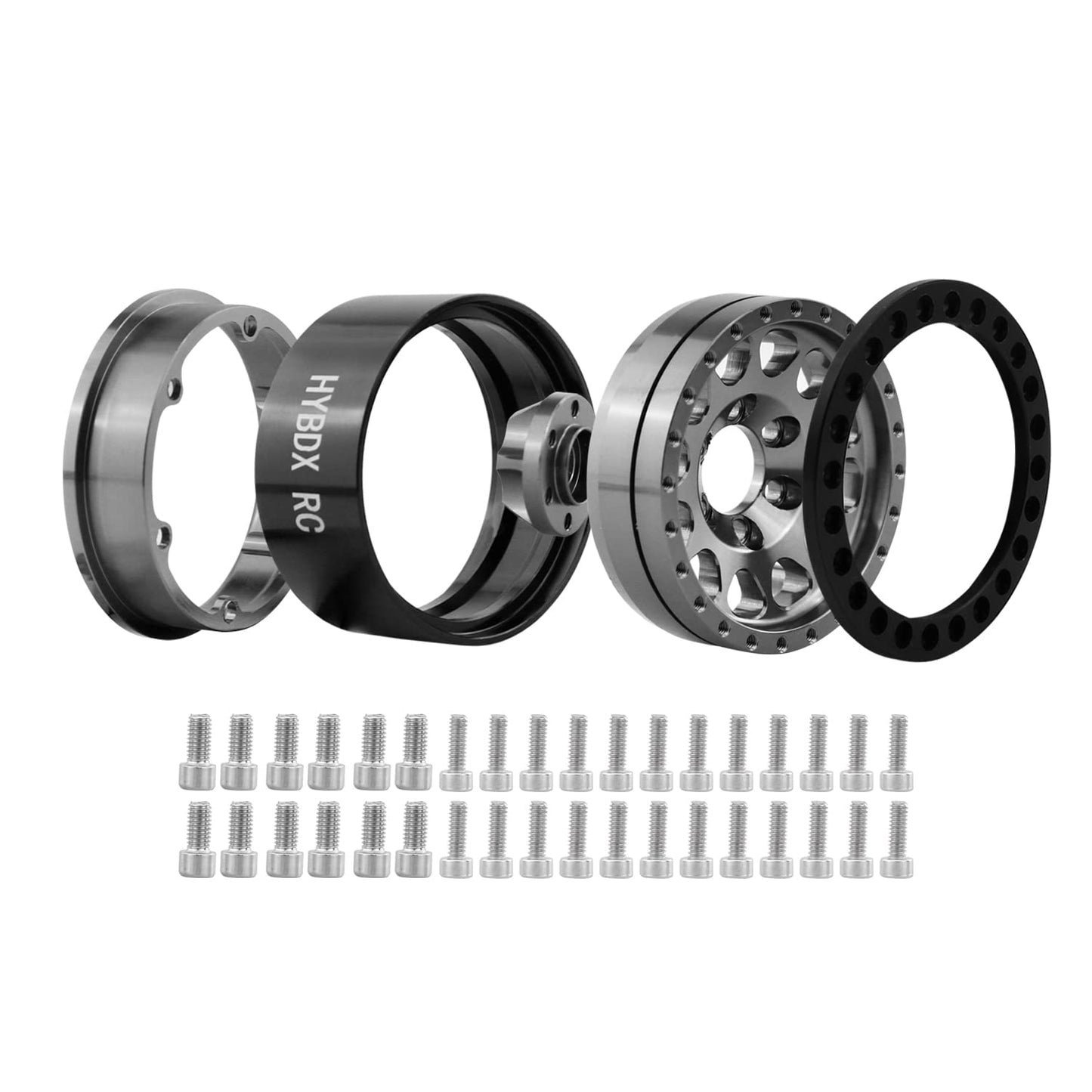 HYBDX Rc 1.9 Inch Aluminum Alloy Beadlock Wheel Rim Hub 4pcs Suit for 1:10 RC Crawler Axial SCX10 SCX10 II TRX4 RC4WD D90(Grey 4