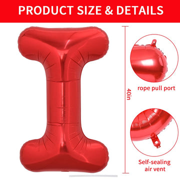 Toniful 40 Inch Large Bright Red Letter Balloons A-Z, Giant Jumbo Helium Foil Mylar Big Letter I Balloons For Birthday Party Ann