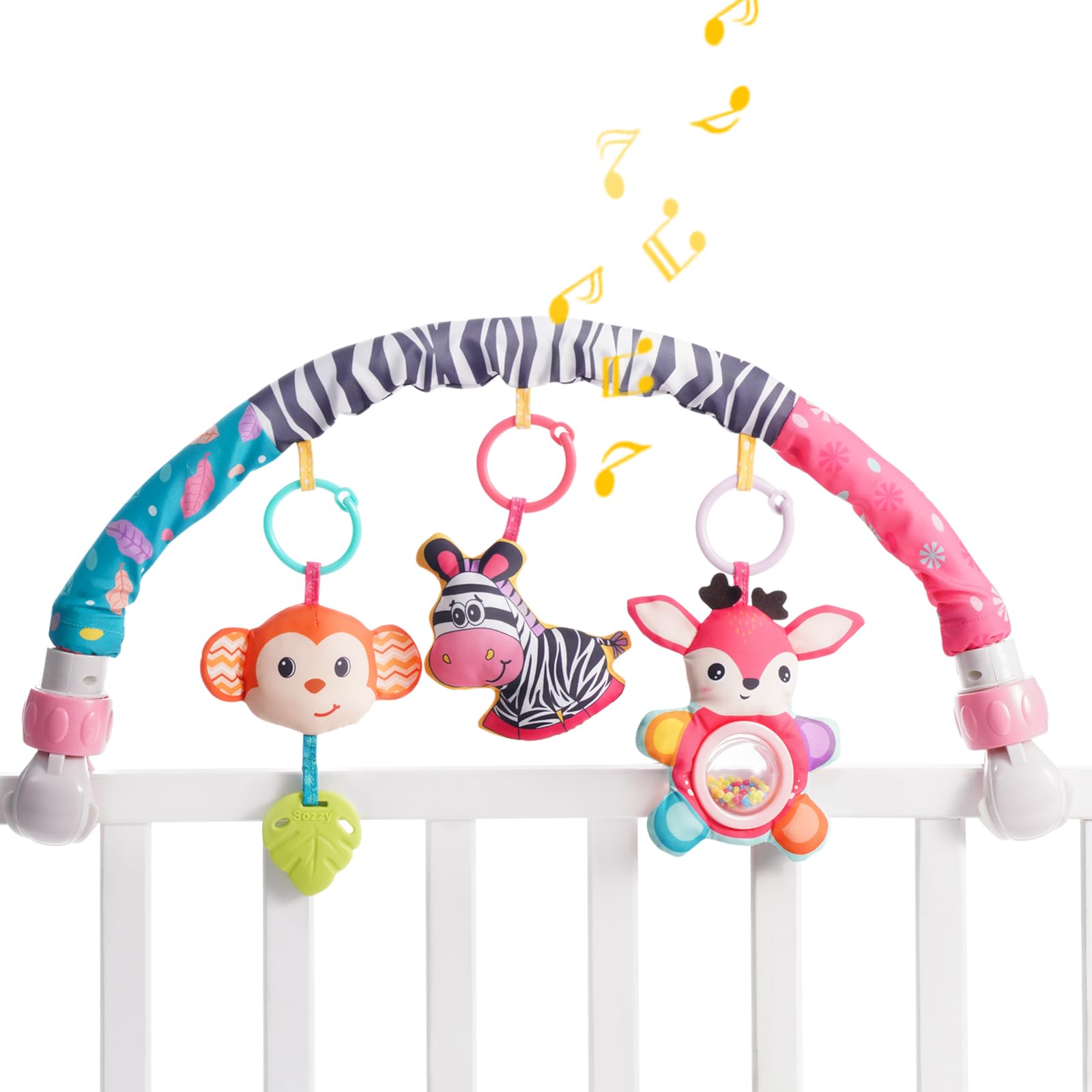 Koty Baby Stroller Arch Toy - Car Seat Toys for Babies 0-6 Months,Activity Arch Toy with Play Accessories, Sensory Travel Crib B