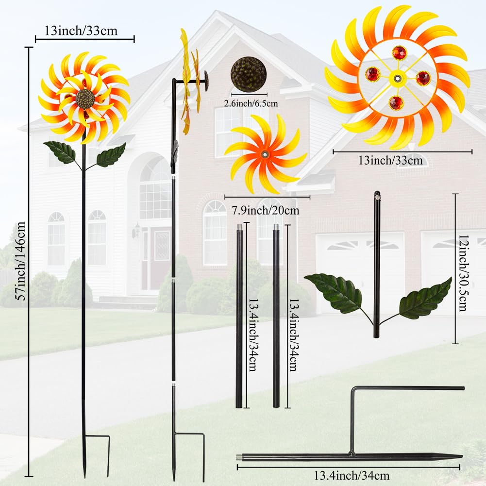 Viveta Wind Spinners For Yard And Garden, Sunflower Metal Wind Spinners,57 * 13 Inch Wind Sculpture For Yard Patio Lawn Garden