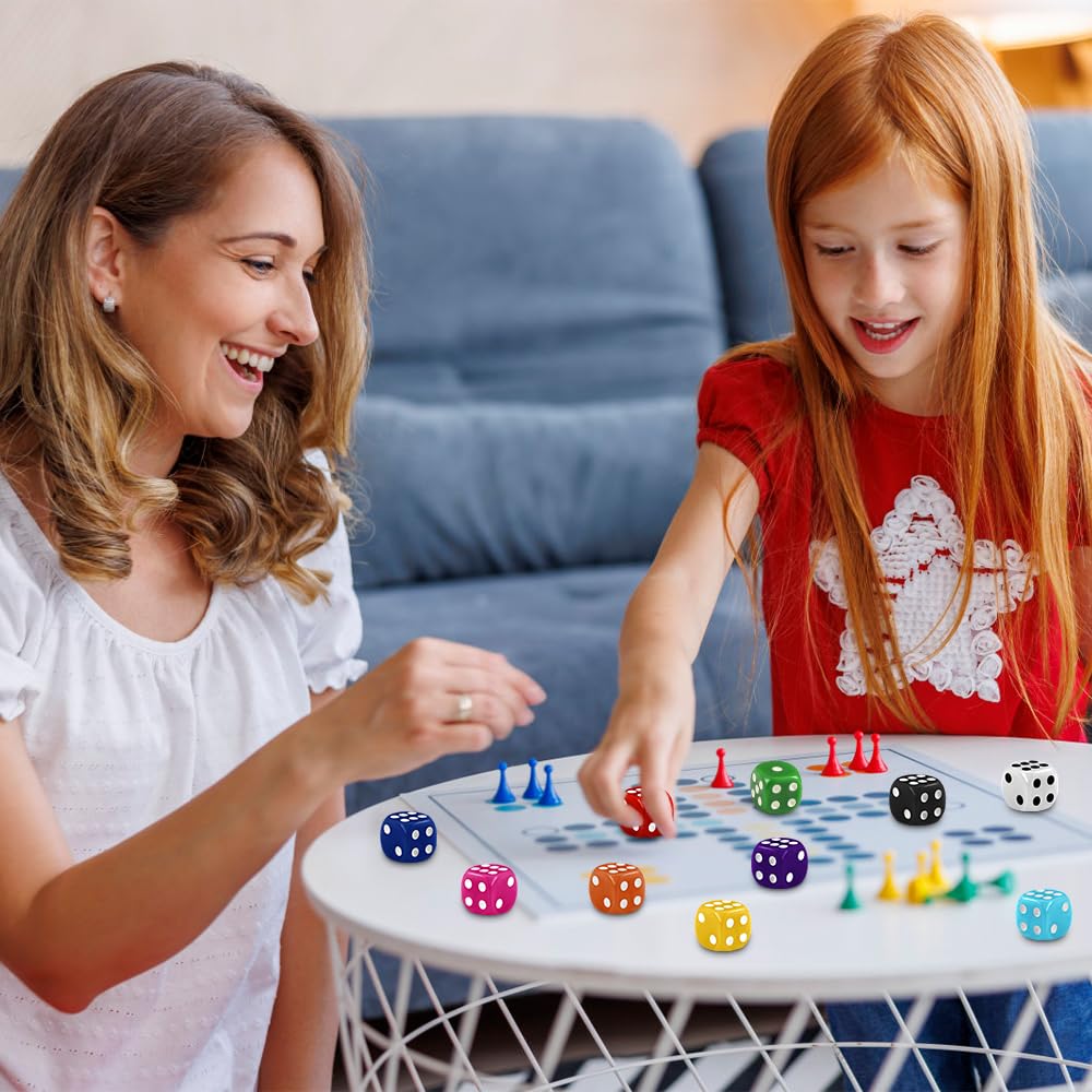 DIYDEC 100pcs 16mm Game Bulk Dice 10 Colors Acrylic 6 Sided Dice Set for Classroom Teaching Math Learning Standard Dice for Part