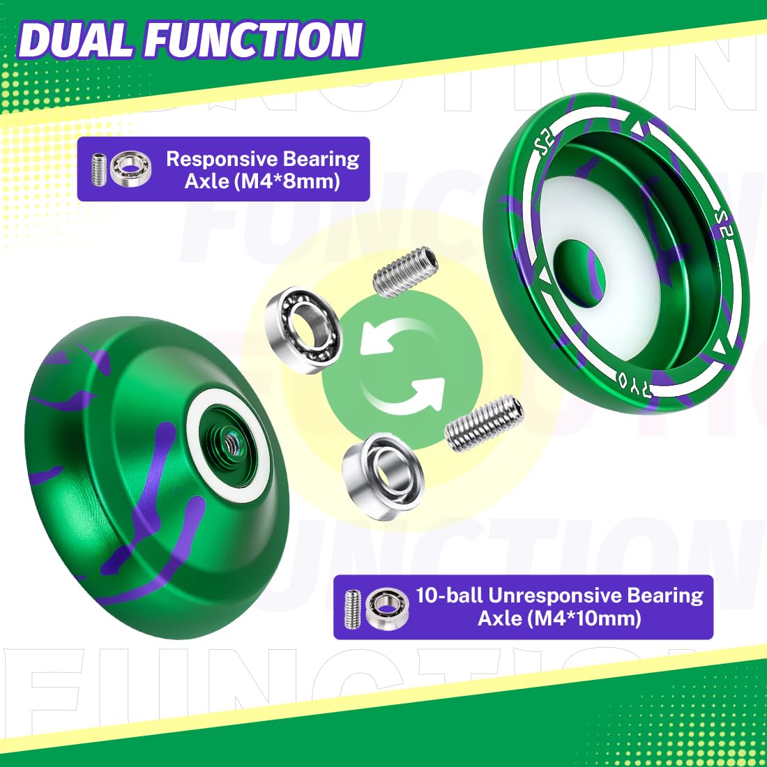 7Yo S2 Professional Responsive Yoyo For Beginner /Unresponsive Yoyo Finger Spin Trick Yo Yo For Advanced With 12 Yo-Yo Strings +