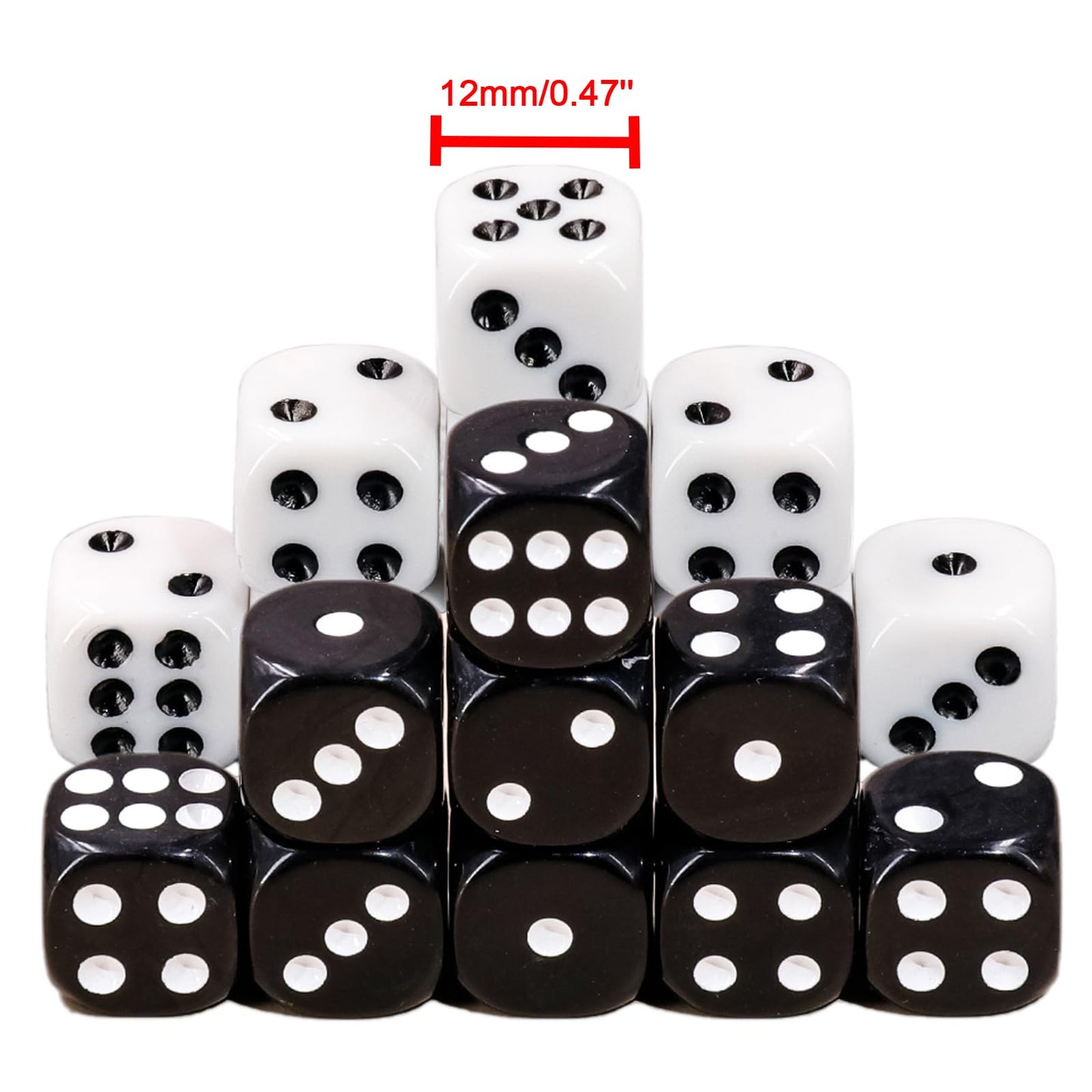 36 of Pack 12MM 6 Sided MINI Dice Set,Solid White and Solid Black Game Dice Set, 6 Sided Standard Colored Dices for Tenzi, Bunco