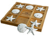 Nautical Crush Trading Starfish Tic Tac Toe Game - 9 x 9 Coastal Beach Decor - White Starfish & Sand Dollars