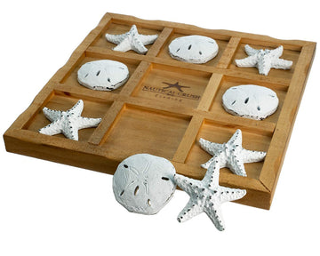 Nautical Crush Trading Starfish Tic Tac Toe Game - 9 x 9 Coastal Beach Decor - White Starfish & Sand Dollars