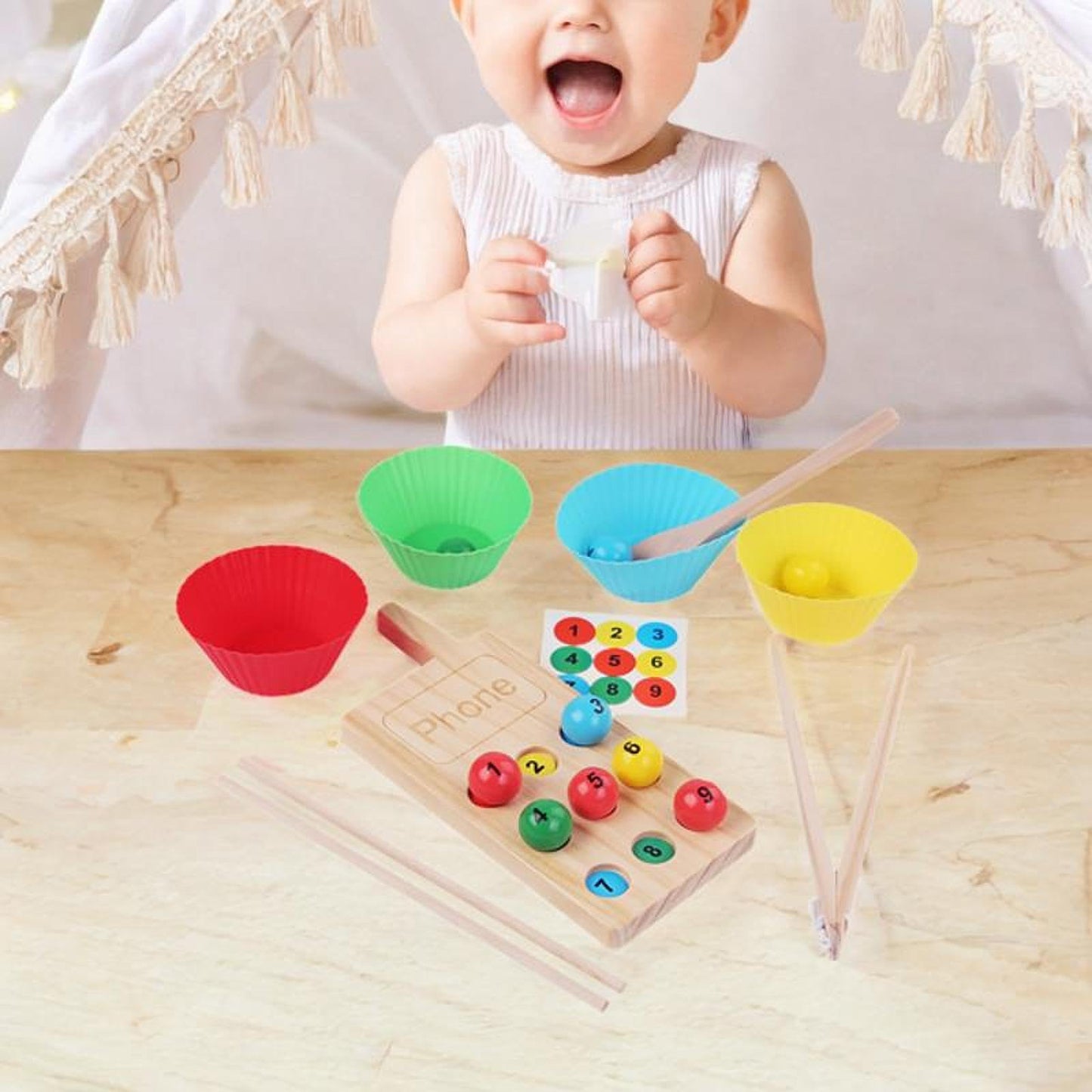 Bnf Rainbow Balls In Cups Wooden Peg Board Game For Toddlers Girls Boys Children Baby | Toys For Baby | Developmental Baby Toys