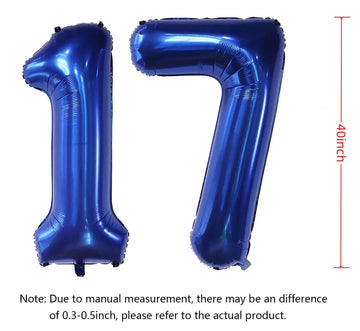 40Inch Number 17 Balloons Navy Blue Balloon 17 Numbers Self-Sealing For Birthday Party Decorations And Supplies Anniversary Part
