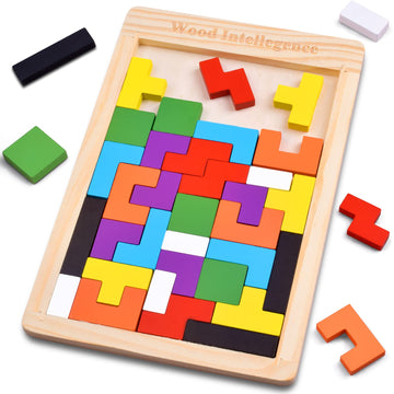 Fftroc Wooden Puzzles For Kids Ages 4-8 8-10 Thick Colorful 3D Russian Blocks And Brain Teaser Tangram Jigsaw Stem Intelligence 