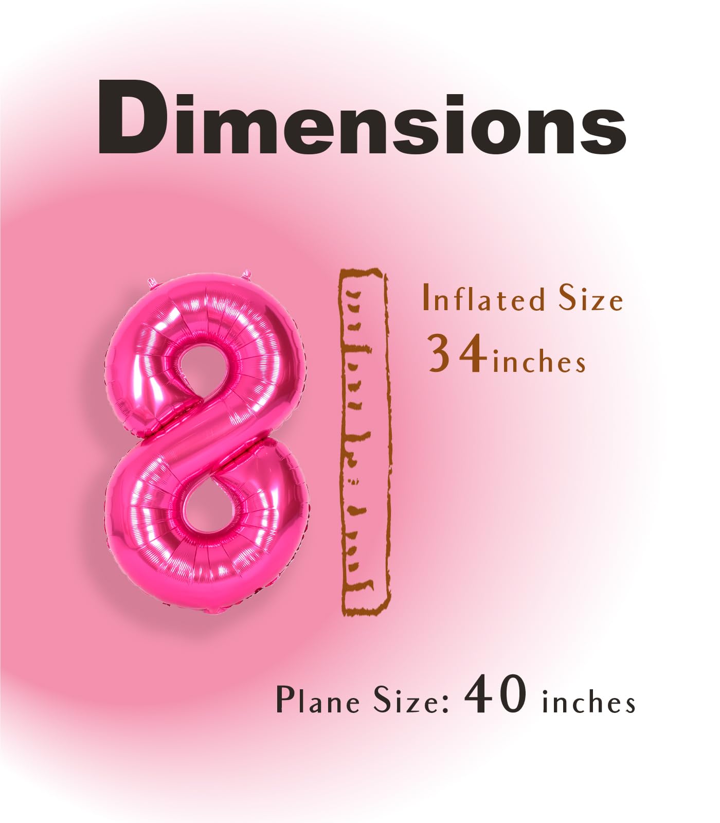 Suwen 40 Inch Hot Pink Large 8 Number Balloons Big Foil Helium Number Balloons 0-9 Jumbo Happy 8Th Mylar Birthday Party Decorati