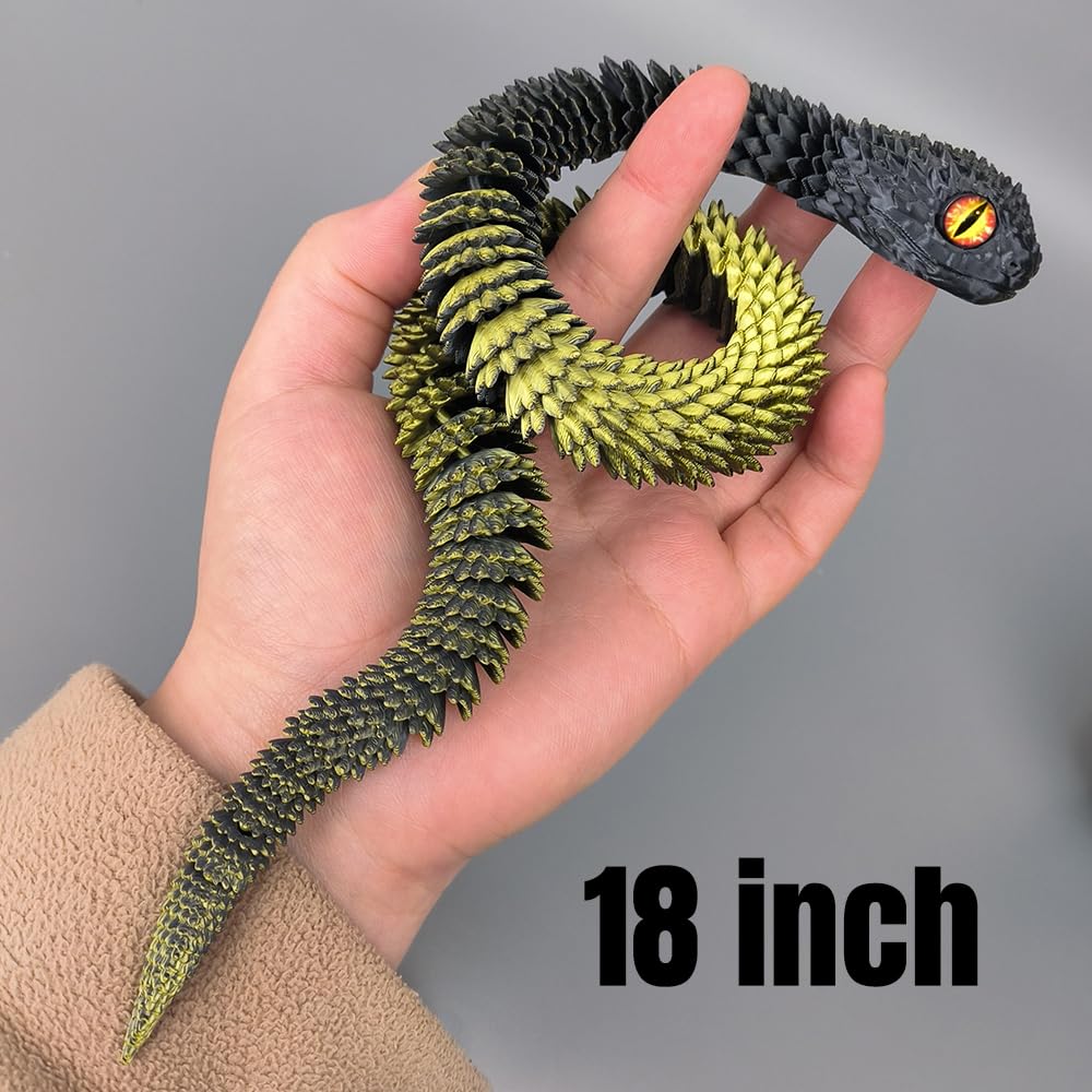 Wuqiren 2Pcs 18'' 3D Printed Snake,3D Printed Animals,Like Movable Snake Realistic Slithering Design,(Black-Gold And Red-Gold)
