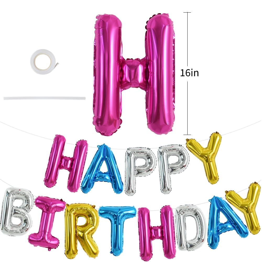 TONIFUL 16 Inch 4 Color Mylar Foil Birthday Balloons Banner Happy Birthday Balloon Letters for Adults & Girls Boys Kids Birthday
