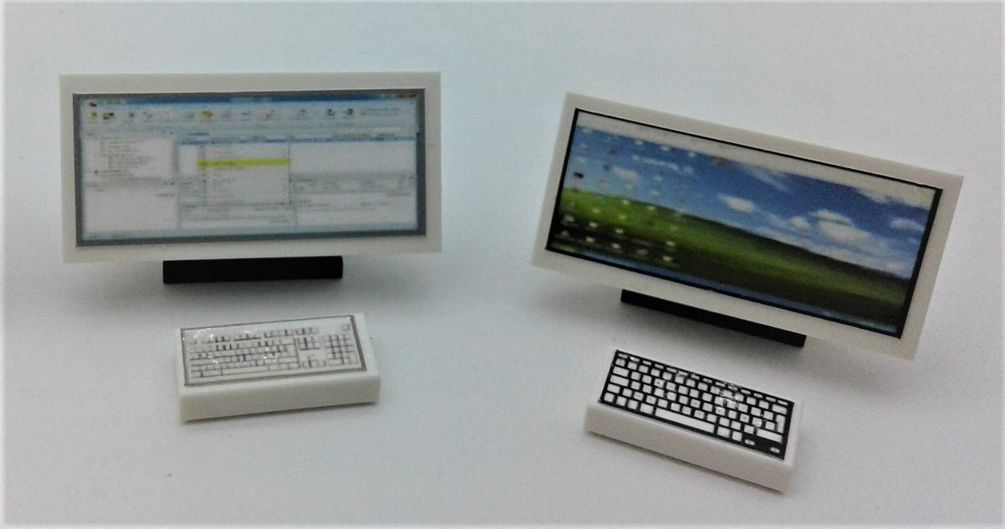 Building Bricks Toys Businessman Lawyer Play Office Setup- Computers Set of 4. 2x4 Tiles {Screens} & Keyboards enhanced Quality Holiday Birthday Gift for Kids