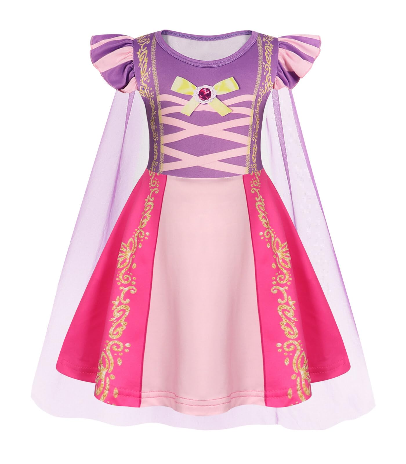 Wonderbabe Rapunzel Dress For Girls Purple Princess Costumes Dress Up Birthday Halloween Christmas Party Cosplay With Cape Size 5-6T