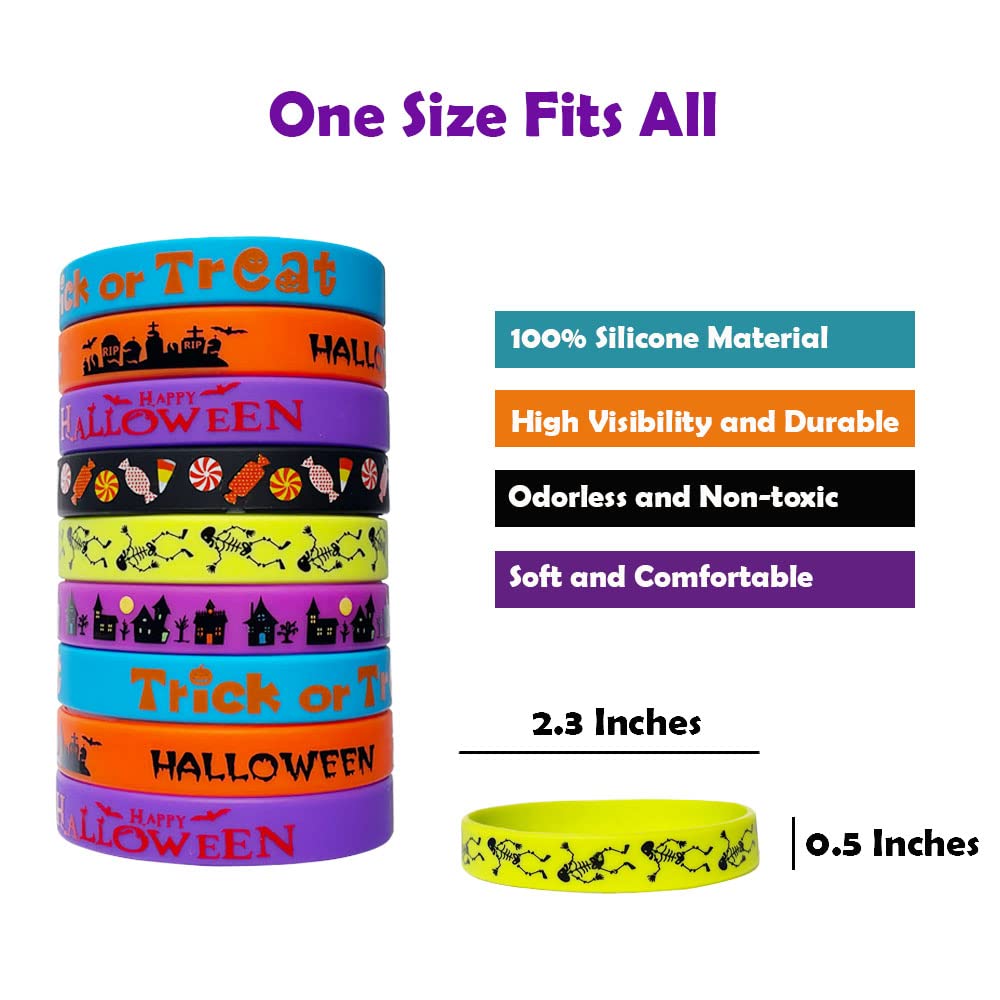 JAKADYUKS 60pcs Halloween Silicone Bracelets Party Rubber Wristband Trick or Treat Gifts School Gifts Supplies Return Gifts Bulk