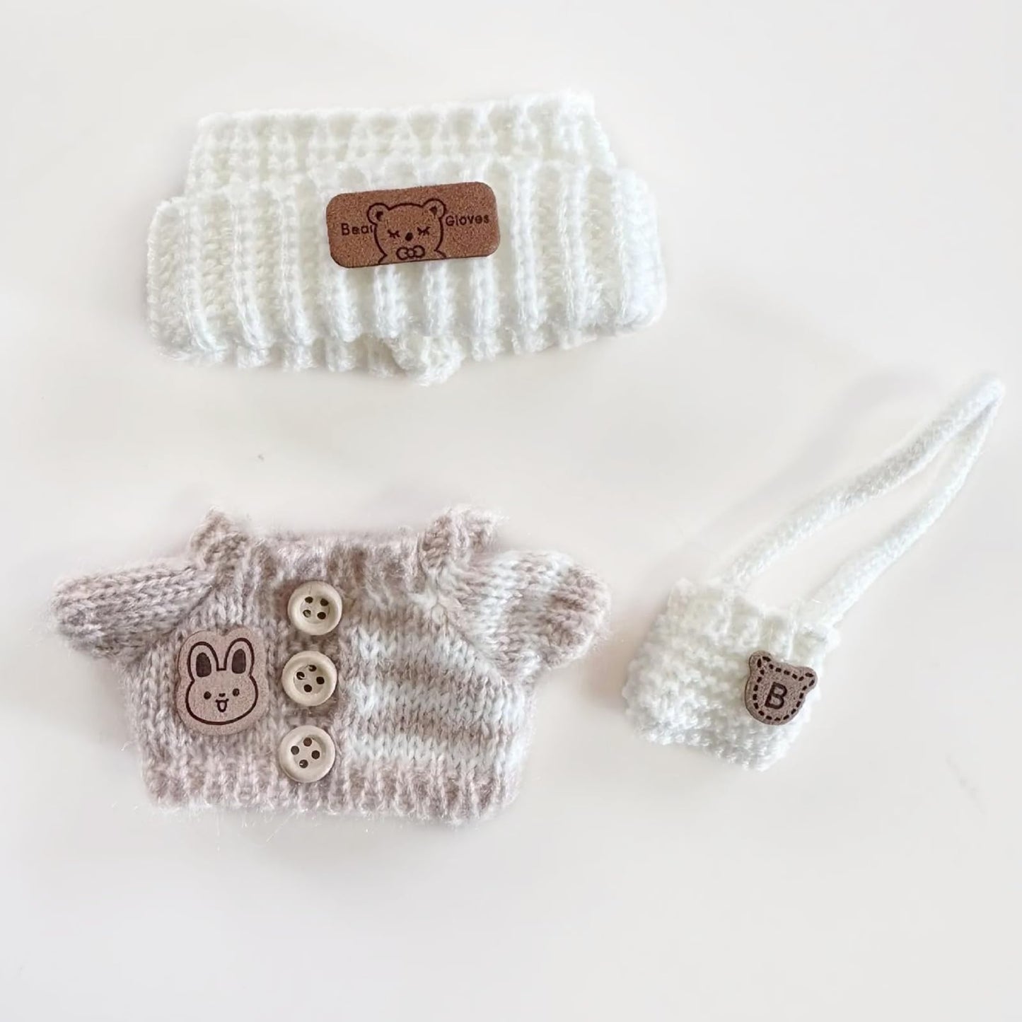 FANFX Doll Clothes(No Doll)  Handcrafted Crochet Outfit for 17cm Doll  Stylish Adorable Dolls Clothes Accessories for La  Best Gift for Your Dear Doll(White Cute Bear Sweater)