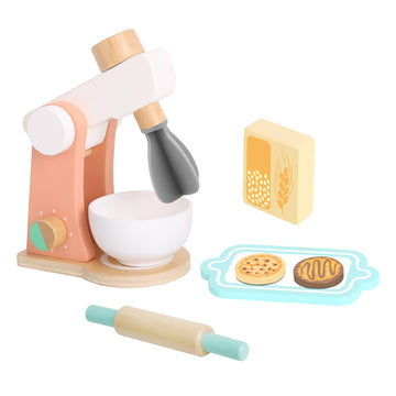 TOOKYLAND Wooden Kitchen Mixer for Kids Age 3 and Up, Wooden Play Kitchen Set with Accessories, Rolling Pin, Tray, Bowl, Biscuit