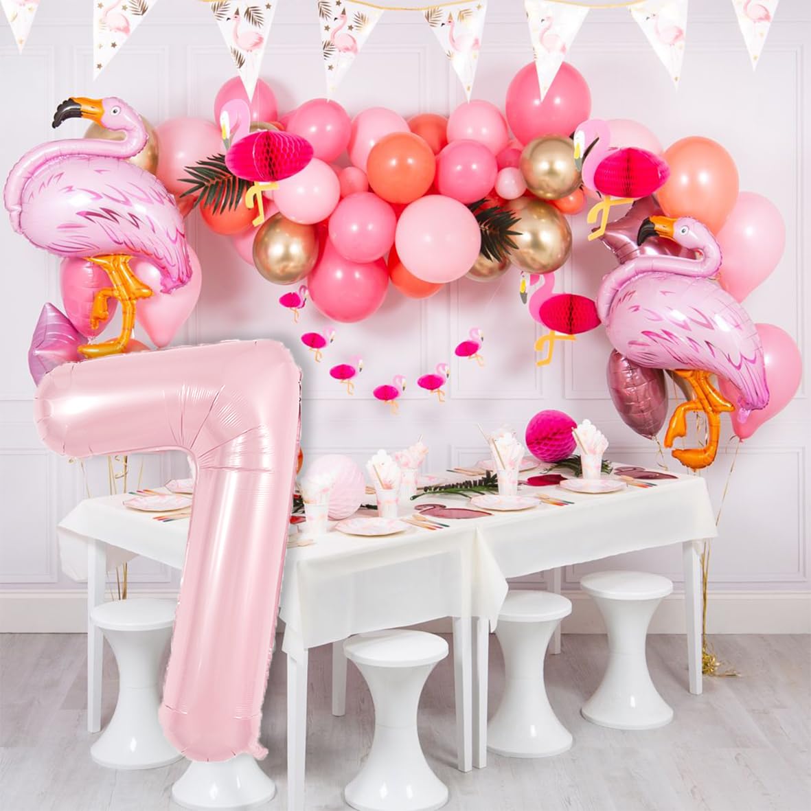 TONIFUL 40 Inch Pastel Pink Number 7 Balloon Balloon Big Pink Digital 7 Balloon for Girls Birthday Party Wedding Bridal Shower