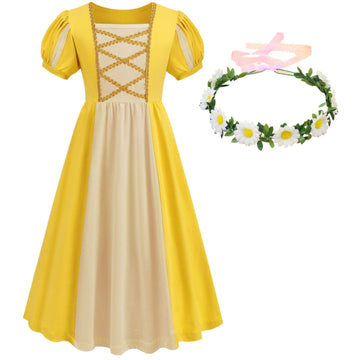 Youfenlove Renaissance Medieval Dress Princess Dress Girls Irish Costume Cosplay Retro Gown Birthday Halloween Xmas Party (Yello
