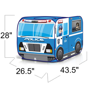 Artcreativity Police Car Tent With Carry Bag, Pop Up Indoor Tent For Kids, Police Officer Indoor Playhouse With 2 Openings, Flat-Folding Kids Play Tent For Compact Storage, 43.5 X 28 X 26.5 Inches