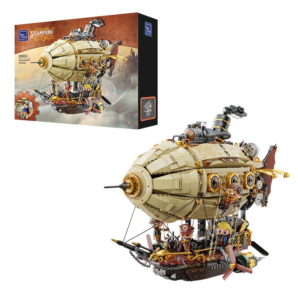 PANTASY Steampunk Airship Model Kit for mature-themeds  Dual-Layer Zeppelin with Gear-Driven Mechanical System  DIY Building Blocks Set  Retro Sci-Fi Construction Toy for Collectors & Display