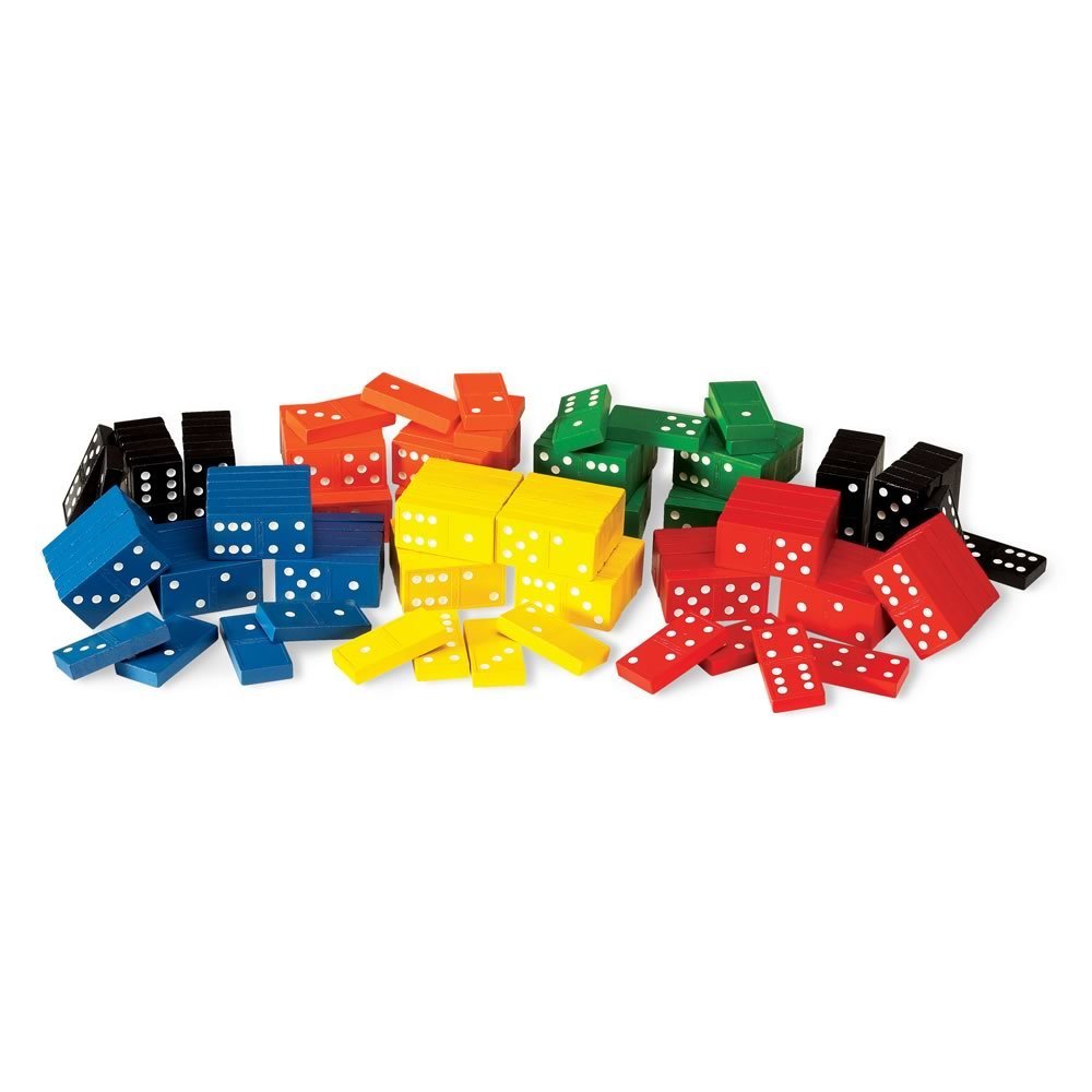 hand2mind Wooden Dominoes Set, 28 Double Six Blocks, Montessori Math Manipulatives, Classroom Learning Games, Assorted Colors (6 Sets)