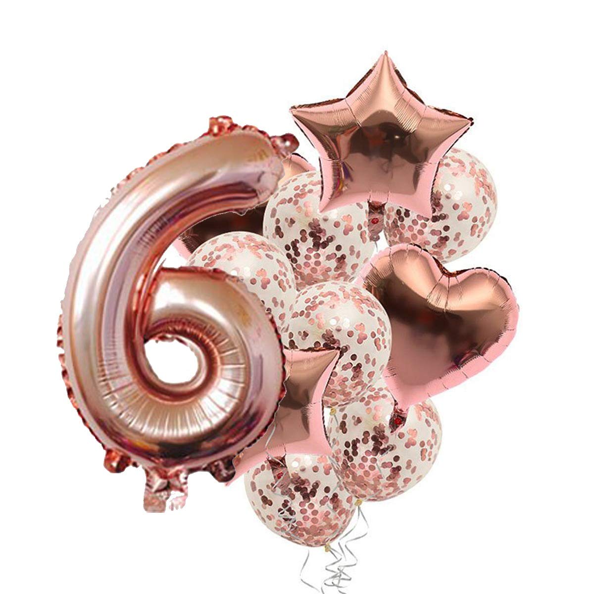 Pop The Party Nylon 6Th Number Balloon With 6 Digit Balloon For Including Star, Heart And Confetti Balloons,Multicolor,14 Pcs