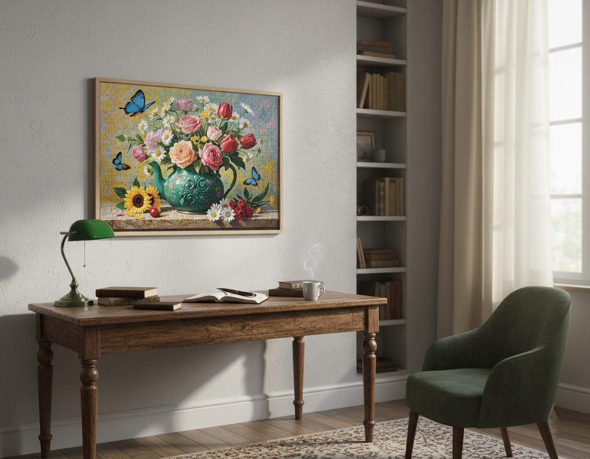 Tomzio 1000 Pieces Jigsaw Puzzles for mature-themeds  Floral & Bird Series - Exquisite Nature Art & Seamless Fit  Calming Brain Teaser  Large 28 x 20  Great Gift for Garden Lovers(Blooming Teapot)