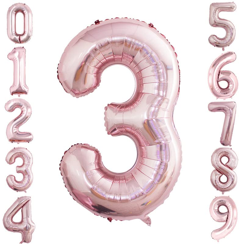 Goer 2 Pcs 42 Inch Rose Gold Foil Balloons Number 3,Huge Number Balloons For 3Rd 33Rd Birthday Party Supplies Anniversary Decorations