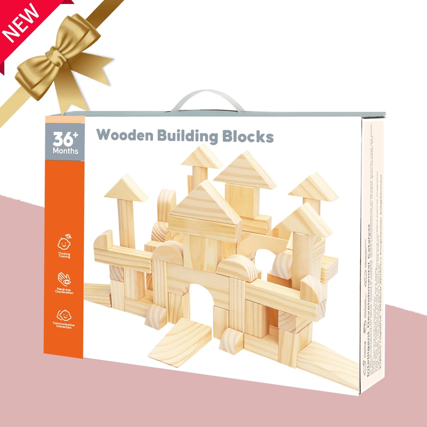 Large Wooden Building Blocks Set - Educational Preschool Learning Toys With Wooden Storage Box, Toddler Blocks Building And Stac