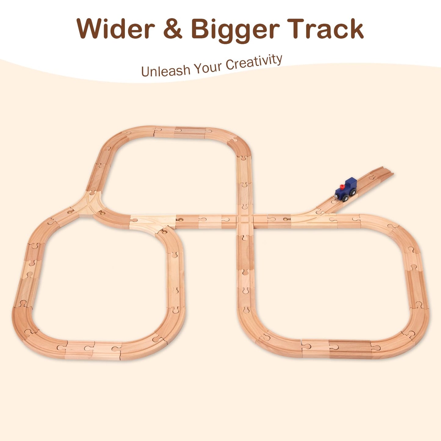 Wooden Train Track Set 53pcs Wood Train Tracks Accessories Expansion Pack fits Melissa and Doug, fits Brio, fits Thomas, Montess