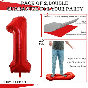 Goer Red Foil Balloons Number 1,Huge Number Balloons For 1St Birthday Party Supplies Anniversary Decorations (3 Pcs,42 Inch,32 Inch,16Inch)